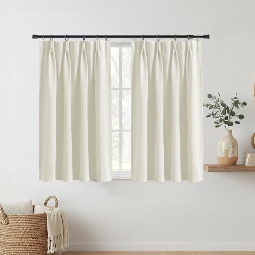 Lino Rosa Cafe Curtains 36 Inch Length Kitchen Window Curtains Over Sink,Pinch Pleat 80% Blackout Cream Modern Boho Farmhouse Style