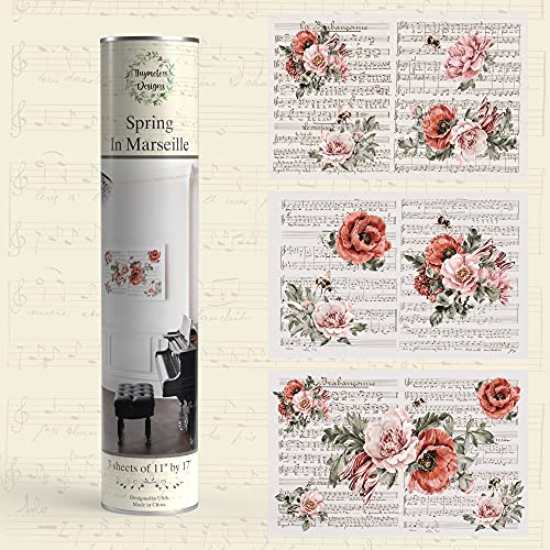 Rub on Transfers for Furniture and Crafts - 3 Design Sheets 11??? x 17??? Each - Home D??cor Transfers - Furniture and Craft Decals - by Thymeless Designs (Spring in Marseille)