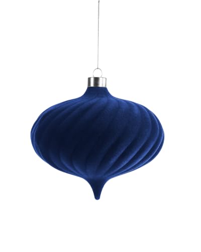 Navy Spiral Velvet Christmas Bauble 15 cm, Extra Large Tree Ornament