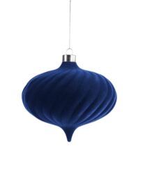 Navy Spiral Velvet Christmas Bauble 15 cm, Extra Large Tree Ornament