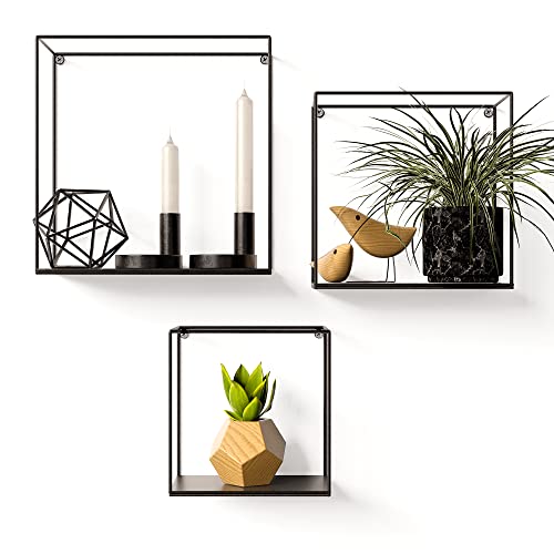 Gadgy Metal Wall Shelf Industrial - 3 Piece Set - Black shelf -Floating Shelves - Metal Kitchen Shelves - Bedroom Shelves - Decorative Home Accessories - Industrial Shelves