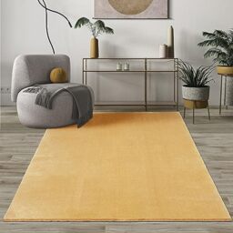 Mias Teppiche Comfort Modern Fluffy Short-Pile Carpet, Anti-Slip Backing, Washable up to 30 Degrees, Super Soft, Faux Fur Look, Gold, 80 x 150 cm