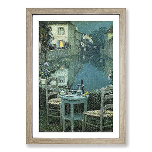 Small Table in Evening Dusk by Henri Le Sidaner Framed Print - A2 Oak Framed Wall Art - Ready to Hang - Modern Nature Picture - Living Room Bedroom Lounge Office
