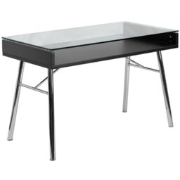 Flash Furniture Bretford Desk, Metal, Clear Glass Top/Chrome Frame, 128.27000000000001 x 68.58 x 13.97 cm