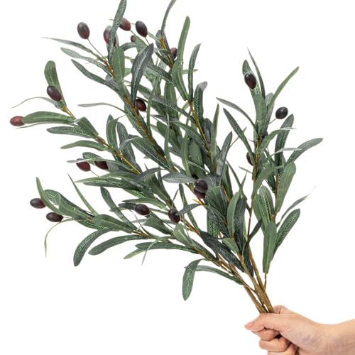 Norme 4 Pcs 27 Inch Faux Olive Branches for Vase, Artificial Olive Tree Branches, Fake Plants, Greenery Stems, Eucalyptus Stems, Green Leaves for Centerpiece Decoration, Home Decor, Coffee Table Decor