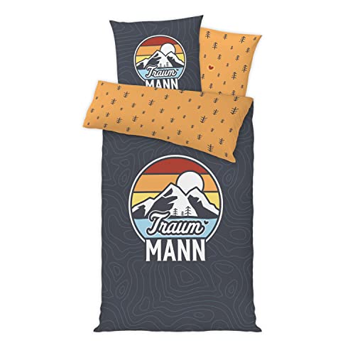 GRUSS & CO 47888 Bed Linen with Traumannr Design 135 cm x 200 cm Pillow 80 cm x 80 cm Cotton Zip Closure