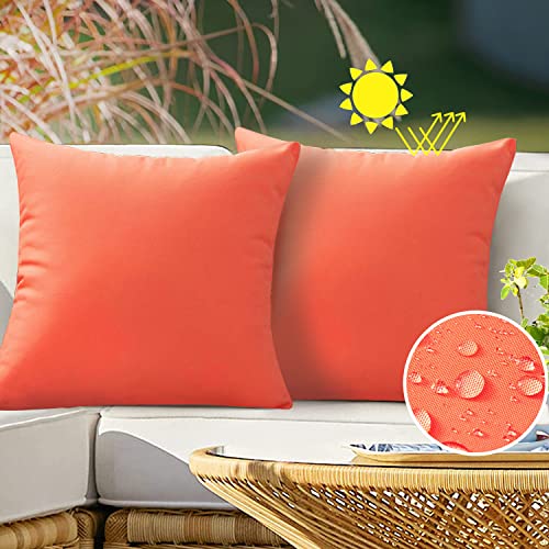 VAKADO Outdoor Waterproof Throw Pillow Covers 16X16 Set of 2 Decorative Orange Patio Furniture Cushion Cases Outside Decor for Couch Garden Bench Porch