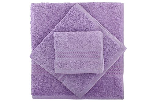 Foutastic Luxurious Lilac Towel Set (3 Pieces), 100% Cotton, 500 gr/m², Includes Wash Towel (30 x 50 cm), Hand Towel (50 x 90 cm), Bath Towel (70 x 140 cm), Machine Washable, Gift Box Included