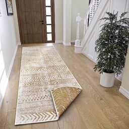 NORTHRUGS Biri Indoor & Outdoor Reversible Rug - Flat Weave, Boho Design, Oeko-Tex, Weatherproof & UV Resistant for Balcony, Patio, Garden, Ochre, 80 x 350 cm