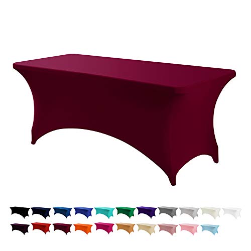 Peomeise 2PCS 6FT Spandex Table Cover Rectangular Stretch Spandex Tablecloth (Burgundy,6FT)