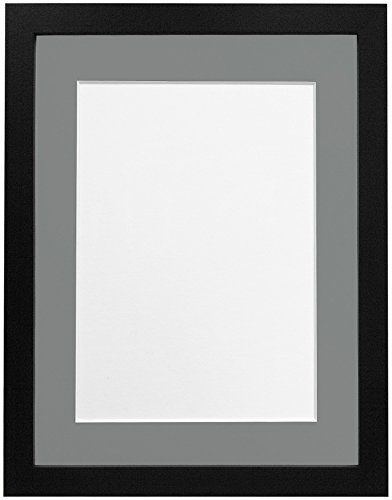 "FRAMES BY POST 25mm Black Photo Picture Poster Frame with Dark Grey Mount 8"" x 6"" For Pic Size 6"" x 4"""