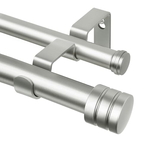 TONIAL1 Inch Double Curtain Rods for Windows 66 to 120 Inches (6-12ft), Heavy Duty Decorative Drapery Rod for 32 to 144 Inches (5.75-11.7ft) with Classic Cap Finial, Antique Silver