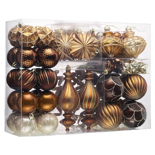 Valery Madelyn Christmas Ornaments Set, 108ct Bronze Copper and Gold Shatterproof Fall Christmas Tree Decorations Ball Ornaments Bulk, Luxury Brown Hanging Ornaments for Xmas Trees Holiday Decor