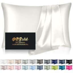 DKBslik Mulberry Silk Pillow Cases Standard Size, Silk Pillowcase for Hair and Skin, Anti Acne Cooling Sleep Both Sides Natural Silk Satin Pillow Covers with Hidden Zipper, Gifts for Women Men, Ivory