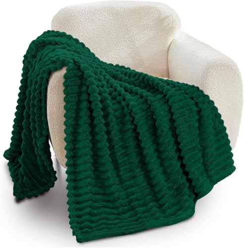 GC GAVENO CAVAILIA Ribbed Blanket Throw - Fluffy Fleece Throws For Sofas, Bed, Settee, Couch - Comfortable Extra Large Blankets & Throws - King Size 200x240 Cm - Dark Green