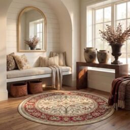 SAFAVIEH Traditional Rug for Living Room, Dining Room, Bedroom - Lyndhurst Collection, Short Pile, in ‎Ivory and Red, 122 X 122 cm