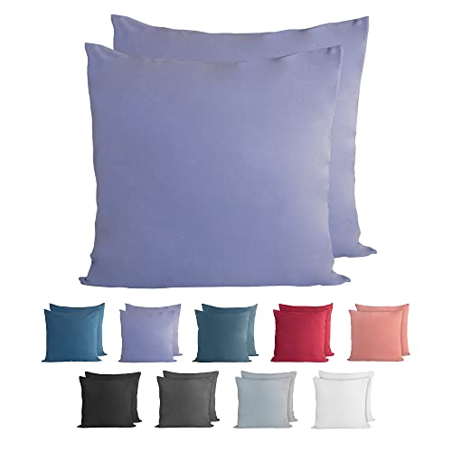 Komfortec 100% cotton cushion covers, set of 2, 50 x 50 cm, super soft premium jersey pillowcase, 150 g/m², cushion cover, purple