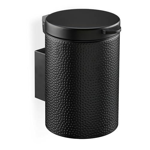 Relaxdays Bathroom Wall Bin, 3 Litres, Soft Close, Inner Container, Metal, Sanitary Waste, Round, 25 x 17 x 22 cm, Black, Steel