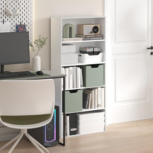 Furinno JAYA Book Shelf, 5-Tier Bookshelf, 52 Inch Tall Bookcase with Adjustable Shelf, 24.1(D) x 59.9(W) x 133.6(H) cm, for Home Office, Bedroom, Living Room, White