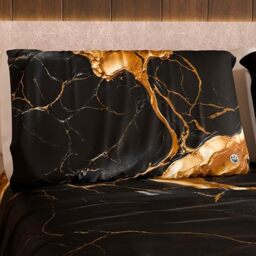 PETTI Artigiani Italiani MARBLELIZED – Pair of Pillow Cases for Bed 50 x 80 cm, Printed Front/Back, Pillowcases, Pair of Elegant Black Marble Effect Pillowcases, Gift Idea, 100% Made in Italy