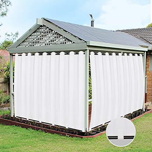 Easy-Going Outdoor Curtains Waterproof Windproof Weatherproof Curtain for Patio, Cabana, Porch, Pergola and Gazebo, Grommet Top and Tab Bottom Drape, 1 Panel, 150x84 inch, White