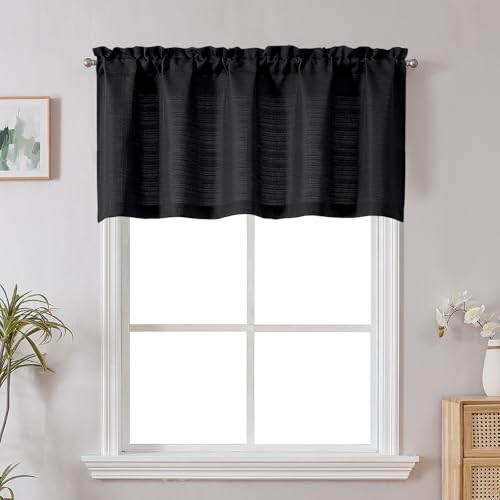 Chyhomenyc Black Short Curtain Valance for Windows, Faux Linen Textured Burlap HLF Window Curtains, Small Bathroom Window Curtain Laundry Basement Valance, 60Wx24L Inch, 1 Piece