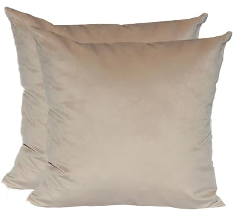TangDepot 2-Pack Super Soft Velvet Pillow Covers, 16x16 Khaki - Luxury velvet pillow cover, hidden zip, washable, fits any insert, indoor/outdoor, many colors, instant refresh.