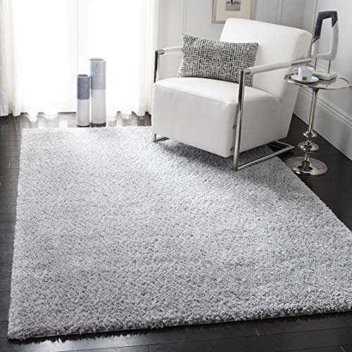 Safavieh Shag Rug for Living Room, Dining Room, Bedroom, August Shag Collection, Short Pile, in Silver, 200 X 200 cm