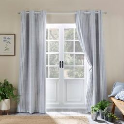 Catherine Lansfield Logan Stripe 46x90 Inch Lined Eyelet Curtains Two Panels Blue
