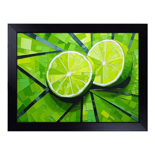 Lap Tray with Bean Bag Cushion, Sliced Lime Geometric - Handmade in the UK, Raised Wooden Edge, Padded Cushion, Heat-Resistant Wipe-Clean Surface, for Meals, Laptops and Crafts