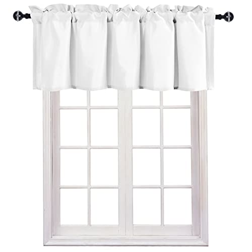 JIUZHEN Valance Curtains for Kitchen Window Valances for Living Room/Basement Window Curtains Bathroom Thermal Insulated Short Rod Pocket Curtain Panels, White,60 x 18 Inches,1 Panel