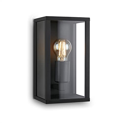 BRILONER - Outdoor Wall Light in Glass Pane, IP44 Water-Resistant, E27 max. 12W, 26x14x13.5 cm, Outdoor Wall Lights, Garden Lights, Outdoor Light, Black