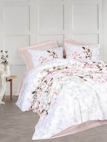 Nuit Des Rêves Beige Ranforce Single Quilt Cover Set, 135 x 200 cm Duvet & 80 x 80 cm Pillowcase, 100% Cotton, Pigment Printed, Machine Washable, Elegant Design, Twin