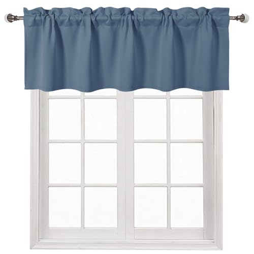 DWCN Blackout Valance Rod Pocket Window Valance Curtains for Kitchen Livingroom 60 x 18 inch Long,1 Panel, Dusty Blue
