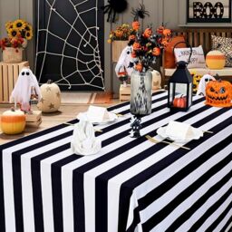 SoarDream Waterproof Black and White Tablecloth Rectangle 57x120 Inch Halloween Striped Table Cloth for Fall Seasonal Farmhouse Dining Christmas Dining Party Table Decoration