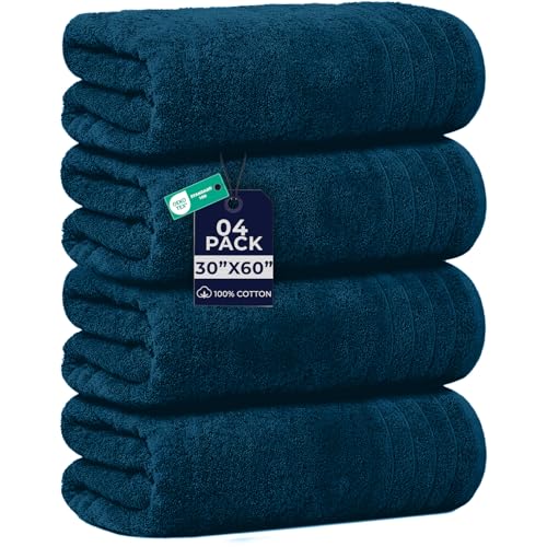 DAN RIVER Bath Towels Set of 4, 30 x 60 Inches, 100% Cotton, Larger & Lighter Weight, Quicker to Dry, Super Soft and Absorbent, Ideal Hotel Towels for Daily Use, Blue Opal