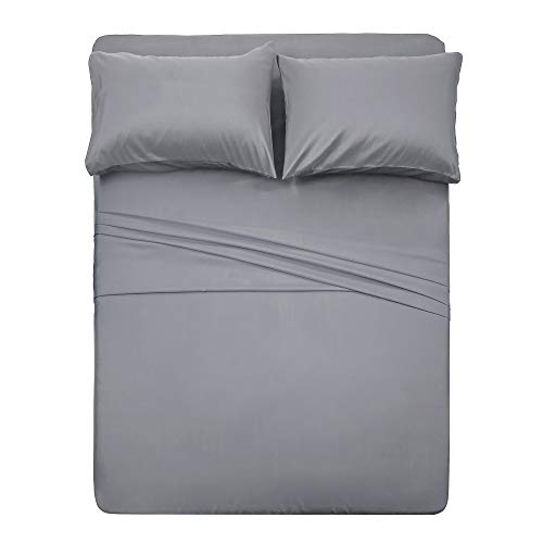 Best Season 4 Piece Bed Sheet Set (Full,Silver Gray) 1 Flat Sheet,1 Fitted Sheet and 2 Pillow Cases,Brushed Microfiber Luxury Bedding with Deep Pockets
