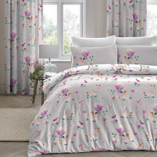 Dreams 'N' Drapes Jessica Watercolour Floral Reversible Duvet Cover Set, Pink, Single