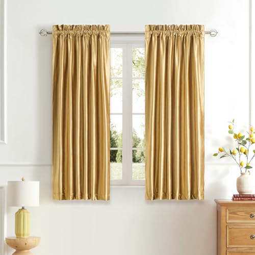 PRIMROSE Velvet Curtains Gold Luxury Elegant Curtain Thermal Insulated Soundproof Room Darkening Window Curtain Drapes for Living Room Bedroom Rod Pocket 63 Inches Set of 2