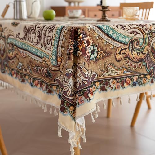 "Erbnaryx Handblock Print Tablecloth for Square Tables,Fringed Edges with Arab Pattern Tablecloths,Table Cover Cloth Decorative for Kitchen Dining Room,59""x 59"""