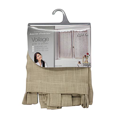 Douceur d'Intérieur, Pair of Net Curtains with Loops (2 x 60 x 90 cm) Haltona Hazelnut, Linen Effect Woven