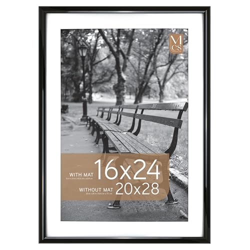 MCS Trendsetter 20x28 Poster Frame, Display Pictures 16x24 With Mat or 20x28 Without Mat, Vertical & Horizontal Wall Hanging Large Picture Frame for Photos & Posters, Black (1-Pack)
