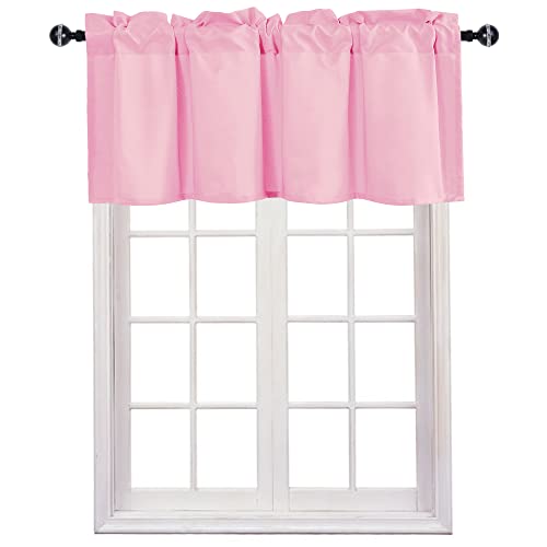 JIUZHEN Valance Curtains for Kitchen Window Valances for Living Room/Basement Window Curtains Bathroom Thermal Insulated Short Rod Pocket Curtain Panels, Pink,52 x 18 Inches,1 Panel