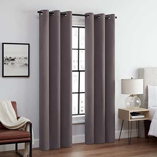 Eclipse Andover Solid Tripleweave Thermal Blackout Grommet Curtains for Bedroom (2 Panels), 42 in x 63 in, Grey