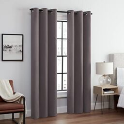 Eclipse Andover Solid Tripleweave Thermal Blackout Grommet Curtains for Bedroom (2 Panels), 42 in x 63 in, Grey