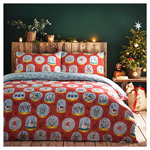 furn. Twelve Days of Christmas Duvet Cover Set, Polycotton, Red,3 pieces, Double