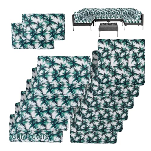 VIXLON 14Pcs Patio Cushion Covers Replacement Splashproof UV-Resistant Inelastic Covers with Zippers, Max Compatible 24.8x24.8x3.54inch Patio Cushion, for 7 Pcs Outdoor Patio Furniture Sets