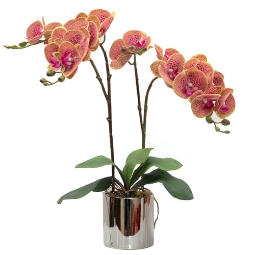 CXGS Artificial Orchid Flower Plant Real Touch Faux Orchids in Ceramic Vase Purple Dapple 19.7'' Fake Phalaenopsis Flower Arrangement Centerpiece Home Indoor Decor