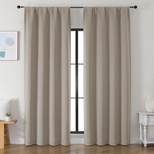 Simplebrand Ava Stone Blackout Curtains for Bedroom 90 Inches Long 2 Panels Set, Solid Privacy Energy Saving Living Room Window Treatment Curtains Blackout Drapes, W50 x L90 Inch, Stone