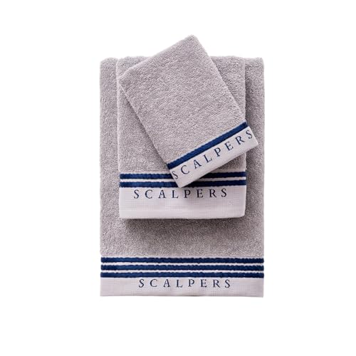 Scalpers Home Bath Towel Set (Vanity 30 x 50 cm + Hands 50 x 90 cm + Bath 70 x 140 cm) 450 GSM Cotton Grey with Blue Home